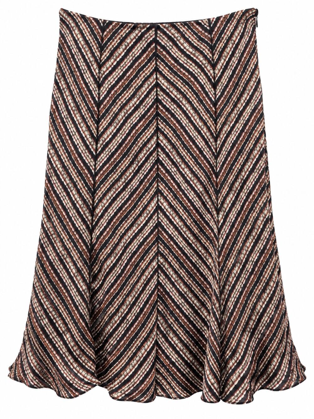 Alfani 100% Silk Skirt Women’s Size 8 Black Brown Abstract Stripe A-Line